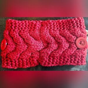 Red Knitted Headband with Buttons, Optional Mask Support
